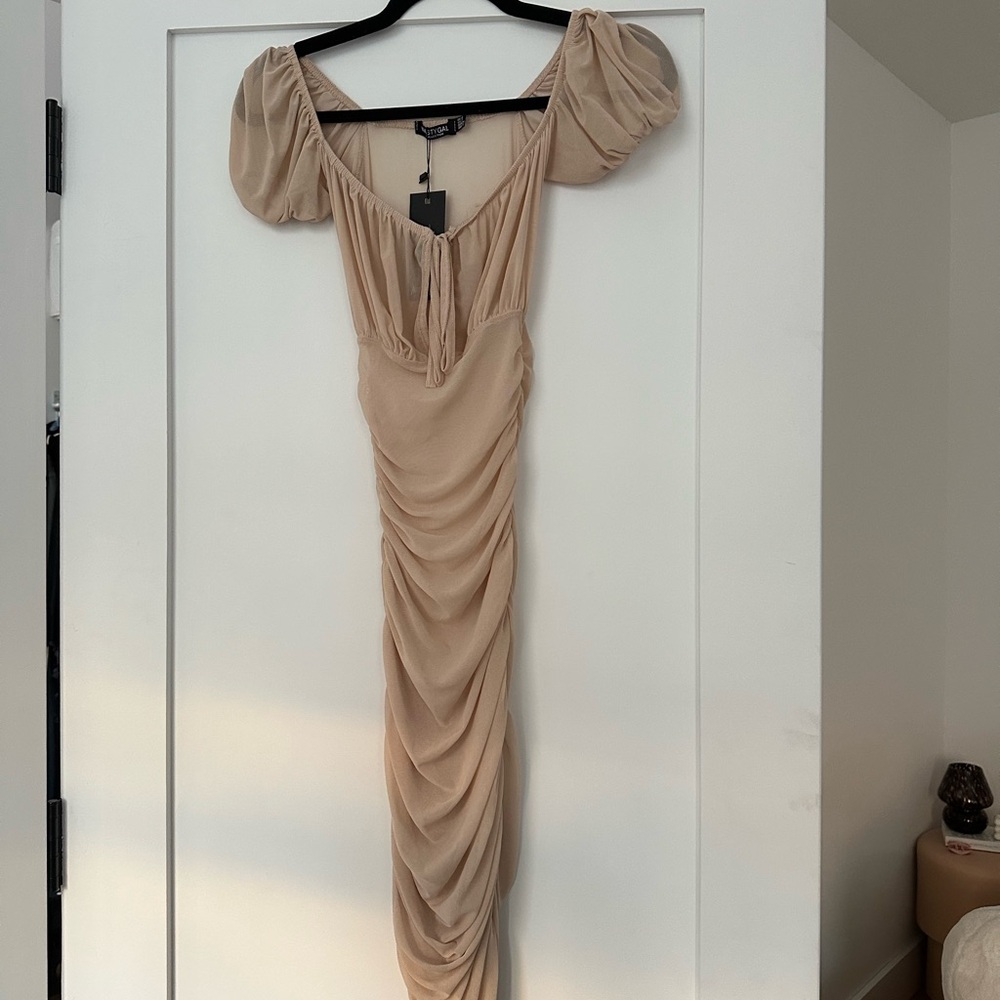 sheer midi body con dress